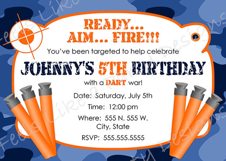 Custom Dart Gun Camouflage Birthday Invitation image 3