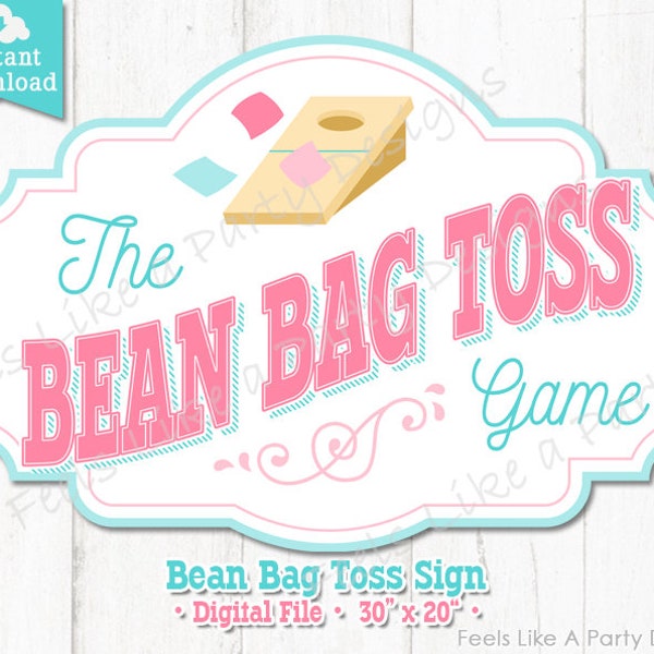 Pink and Blue Bean Bag Toss Game Sign - DIY Instant Download, Carnival Sign, Bean Bag Toss Banner, Bean Bag Toss Booth, Carnival Game Sign