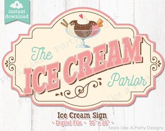 Ice Cream Parlor Sign - DIY Instant Download, Ice Cream Party Sign, Ice Cream Sign, Vintage Ice Cream Sign, Ice Cream Sundae