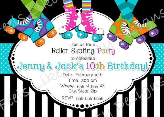 Custom Boy And Girl Roller Skating Party Invite Etsy