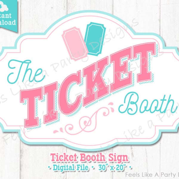Pink and Blue Ticket Booth Sign - DIY Instant Download, Carnival Sign, Printable Carnival Sign, Ticket Booth Stand, Ticket Booth Banner
