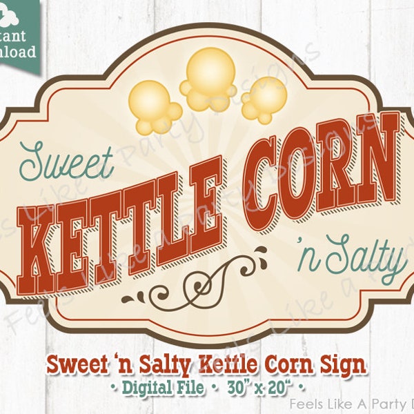 Kettle Corn Sign - DIY Instant Download, Kettle Corn Banner, Kettle Corn Stand, Carnival Signs, Fair Signs