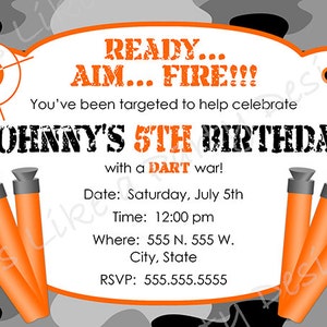 Custom Dart Gun Camouflage Birthday Invitation image 1