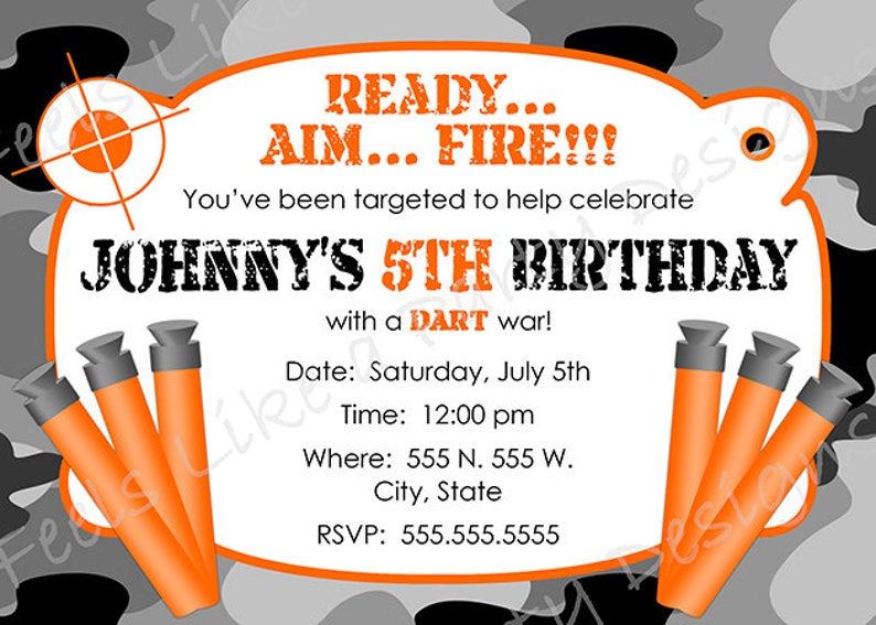 Custom Dart Gun Camouflage Birthday Invitation image 1