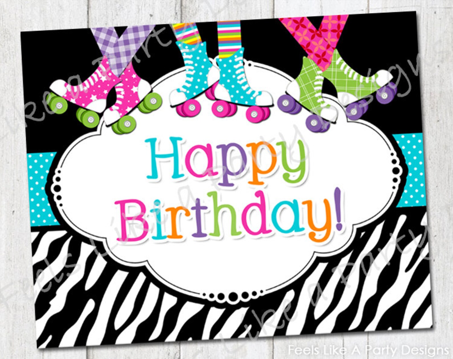8x10 Roller Skate Happy Birthday Sign Instant Download Etsy