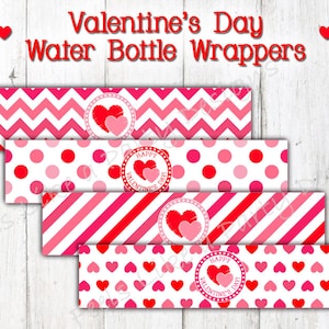 Valentine&#39;s Day Water Bottle Wrappers - Instant Download