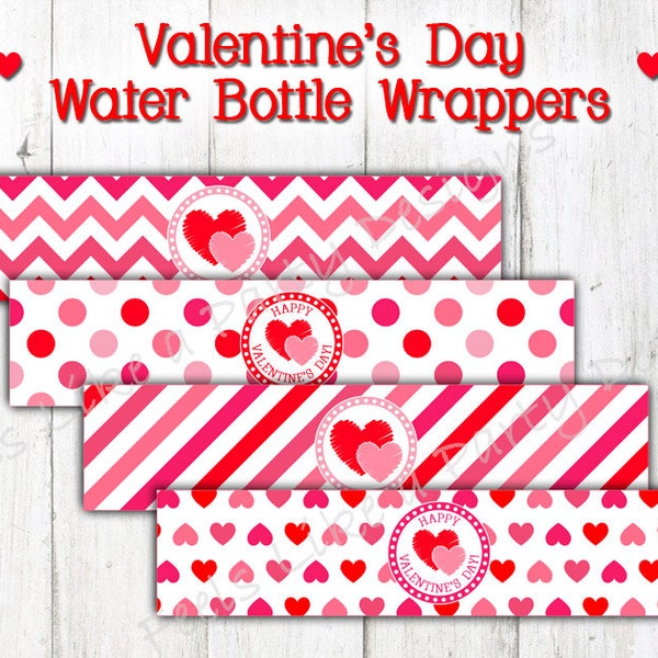 Valentine's Day Water Bottle Wrappers - Instant Download