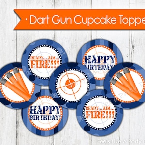 Blue Camo Dart Gun Cupcake Toppers - Instant Download
