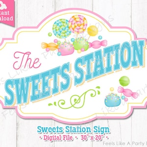 Colorful Sweets Station Sign - DIY Printable Sign, Sweets Table Sign, Carnival Sign, Carnival Booth Sign, Treat Banner