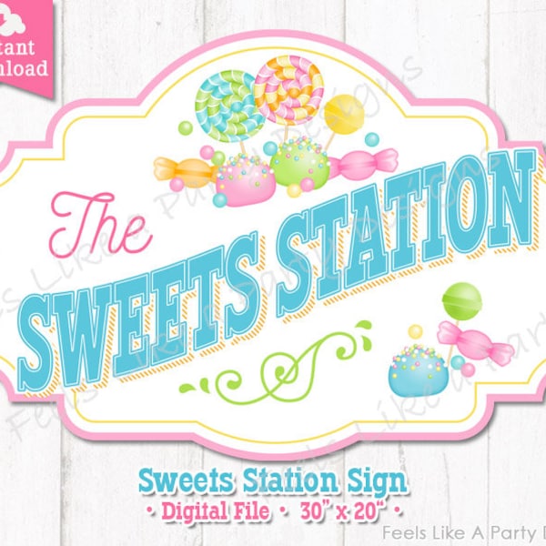 Colorful Sweets Station Sign - DIY Printable Sign, Sweets Table Sign, Carnival Sign, Carnival Booth Sign, Treat Banner