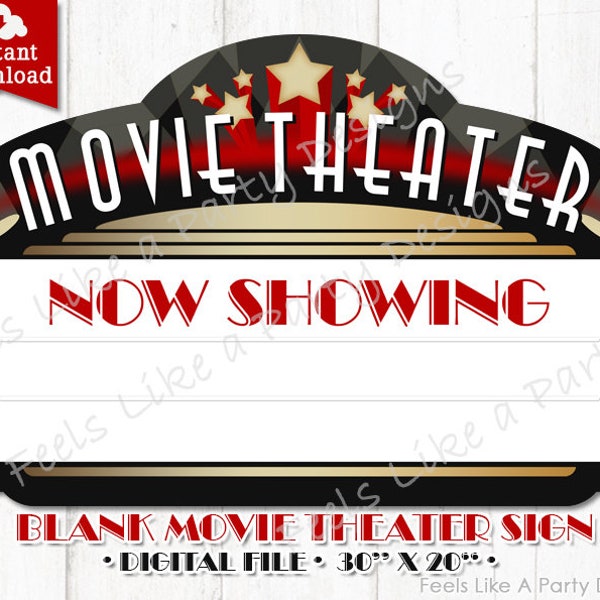 Movie Theater Sign - DIY Instant Download, Movie Party, Movie Banner, Movie Night, Cinema Sign, Cinema Banner, Theater Sign Printable