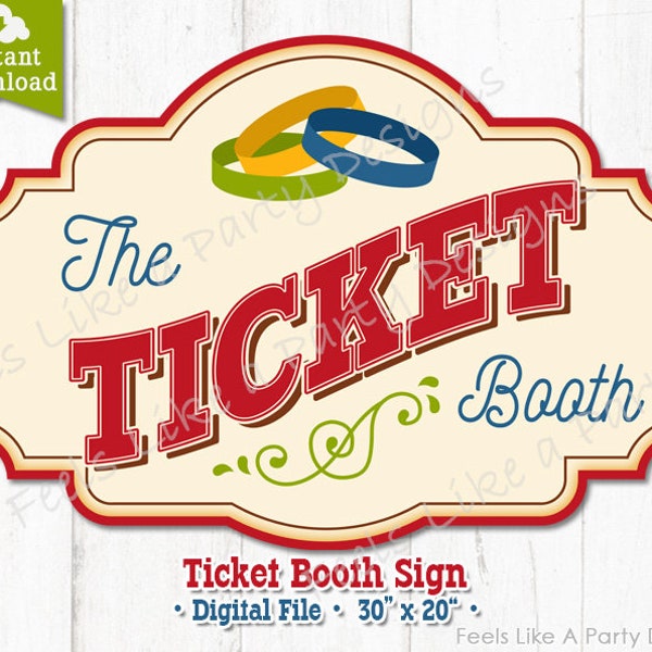 Vintage Red Yellow and Blue Ticket Booth Sign - DIY Instant Download, Carnival Sign, Prizes Banner, Ticket Booth Booth, Carnival Game Sign