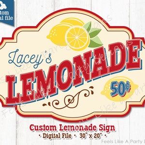 Custom Red Yellow and Blue Vintage Lemonade Stand Sign - Descarga digital, DIY Printable Sign, Lemonade Booth, Carnival Booth Sign