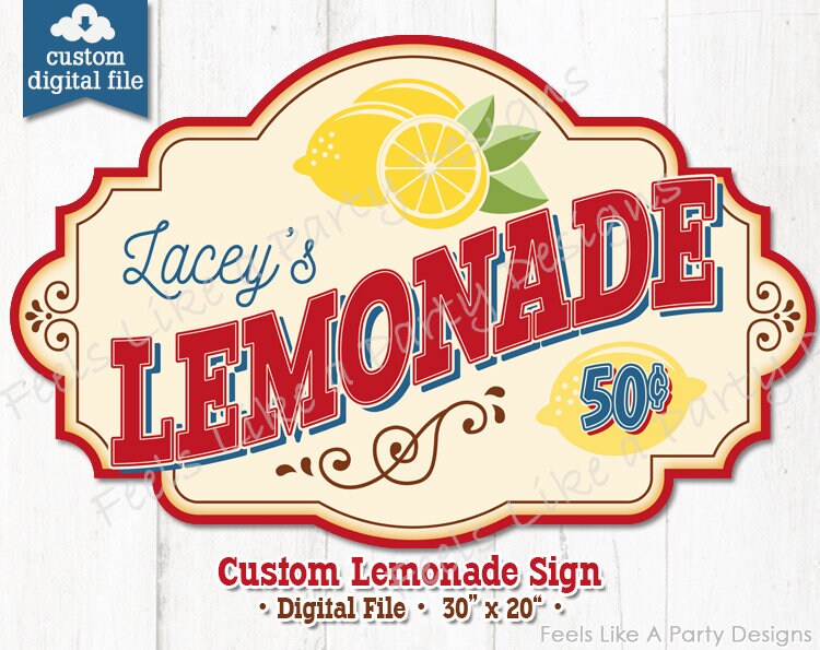 Custom Red Yellow and Blue Vintage Lemonade Stand Sign - Digital Download, DIY Printable Sign, Lemonade Booth, Carnival Booth Sign