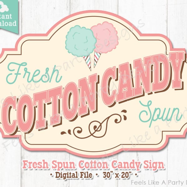 Vintage Pink and Green Cotton Candy Sign - DIY Instant Download, Carnival Signs, Cotton Candy Banner, Cotton Candy Stand