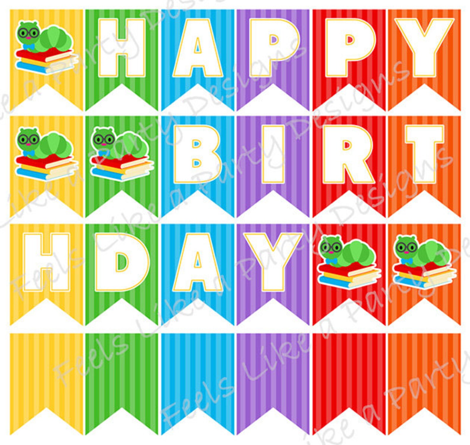 Bookworm Happy Birthday Banner Instant Download - Etsy