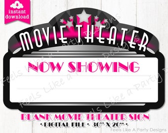 Pink Movie Theater Sign - DIY Instant Download, Movie Party, Movie Banner, Movie Night, Cinema Sign, Cinema Banner