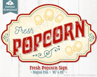 Popcorn Sign - DIY Instant Download, Carnival Sign, Printable Carnival Sign, Popcorn Booth, Popcorn Kiosk, Popcorn Banner