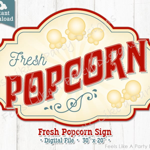 Popcorn Sign - DIY Instant Download, Carnival Sign, Printable Carnival Sign, Popcorn Booth, Popcorn Kiosk, Popcorn Banner