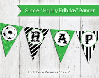Green Soccer Happy Birthday Banner - Instant Download