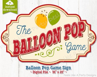 Red Balloon Pop Game Sign - DIY Instant Download, Carnival Sign, Balloon Pop Game Banner, Balloon Pop Game Booth Sign