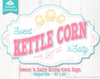Blue and Pink Kettle Corn Sign - DIY Instant Download, Kettle Corn Banner, Kettle Corn Stand, Carnival Signs, Fair Signs