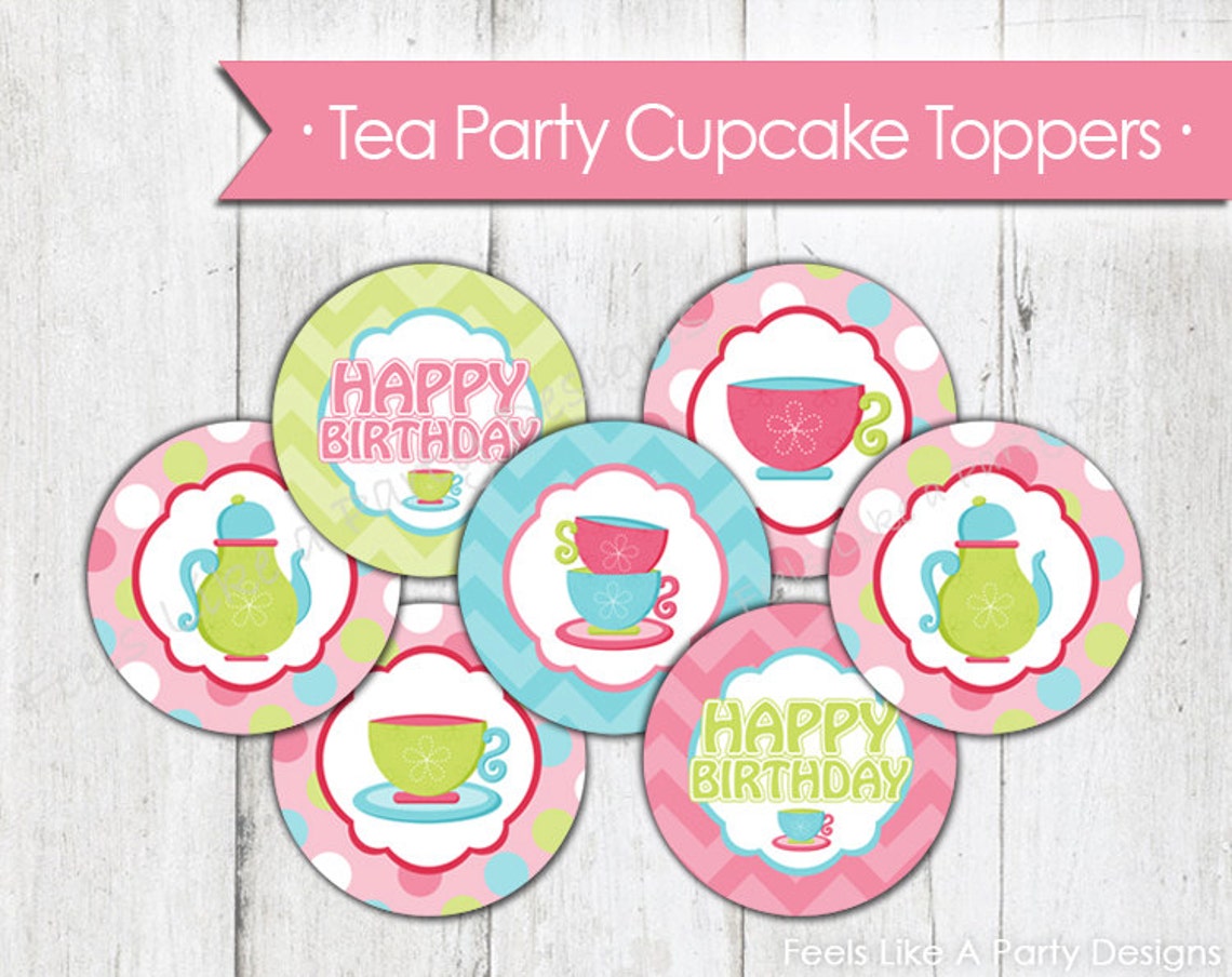 Tea Party Cupcake Toppers Instant Download Etsy