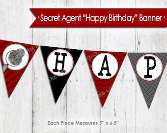 Secret Agent "Happy Birthday" Banner - Sofort Download