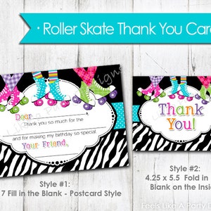 Roller Skating Thank You Cards- Instant Download, Roller Skate Party, Roller Skate Thank You, Roller Rink Party, Neon Roller Skate Party