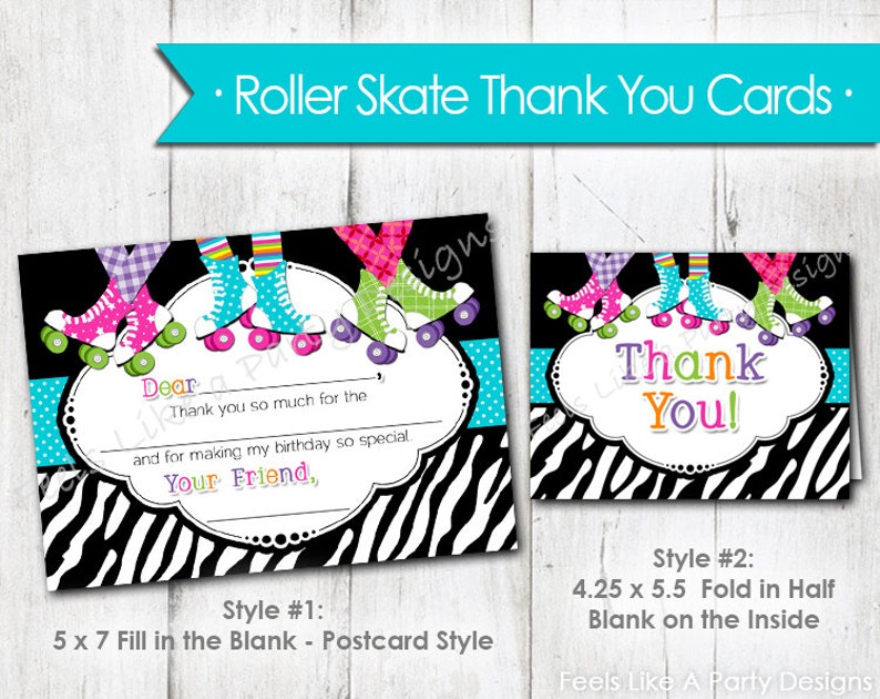 Roller Skating Thank You Cards Instant Download, Roller Skate Party, Roller Skate Thank You, Roller Rink Party, Neon Roller Skate Party image 1