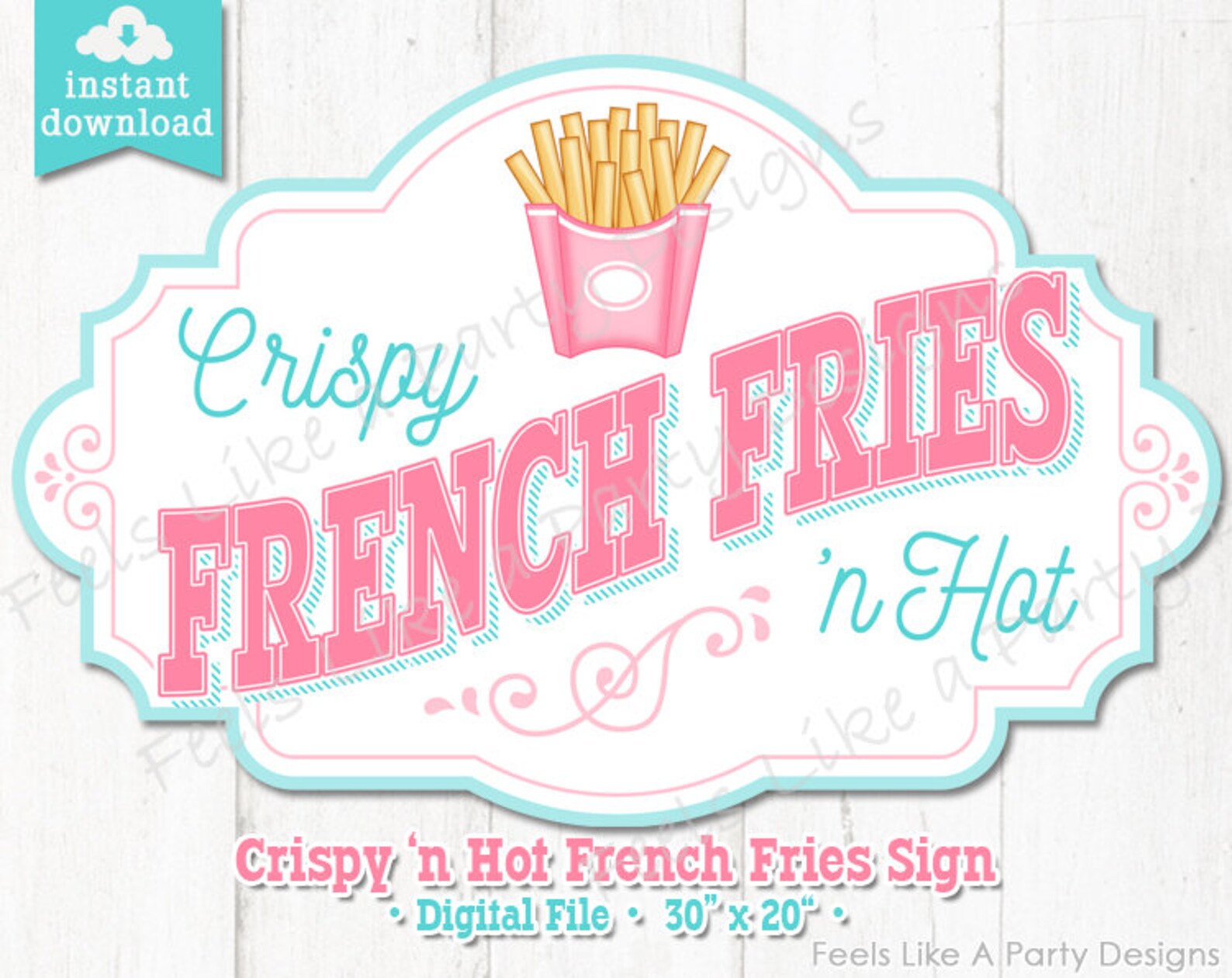 Blue and Pink French Fries Sign DIY Instant Download French Etsy