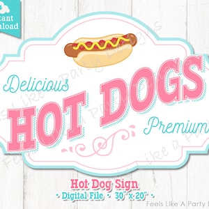 Signo de perrito caliente rosa y azul - Descarga instantánea de bricolaje, letrero de carnaval, stand de perrito caliente, letrero de puesto de perrito caliente, letrero de carnaval imprimible, estandarte de perrito caliente