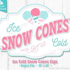 Pink and Blue Snow Cone Sign - DIY Instant Download, Carnival Sign, Snow Cone Banner, Snow Cone Booth Sign