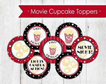 Movie Night Cupcake Toppers - Instant Download