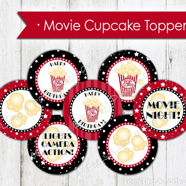 Movie Night Cupcake Toppers - Instant Download