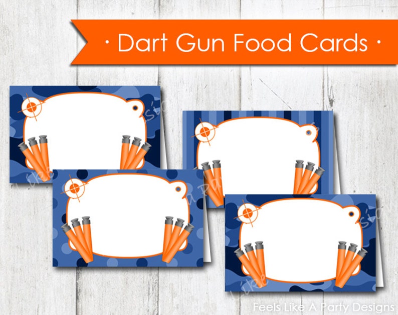 Blue Camo Dart Gun Food Cards Instant Download