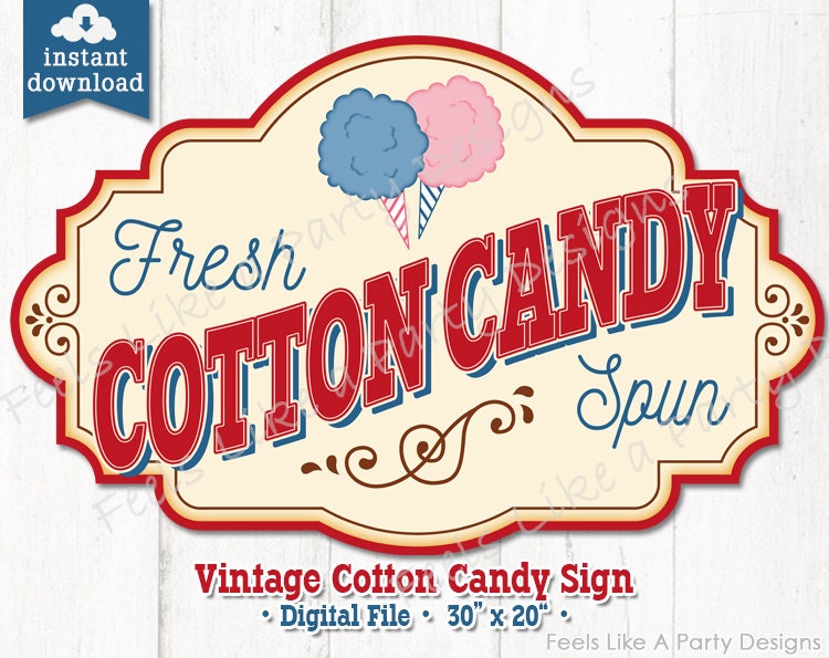 Vintage Cotton Candy Sign - DIY Instant Download, Carnival