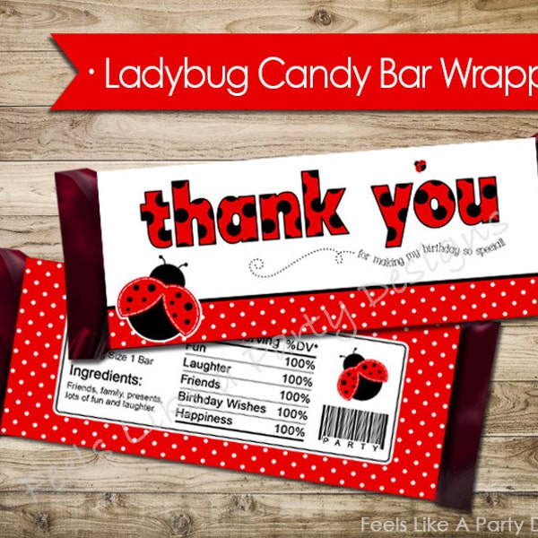 Ladybug Chocolate Candy Bar Wrapper - Instant Download, Ladybug Party, Lady Bug Party Favor, Ladybug Thank You