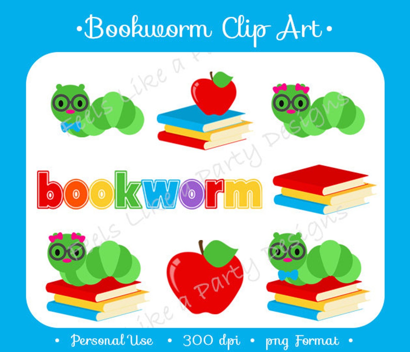Bookworm Clip Art Digital File - Etsy