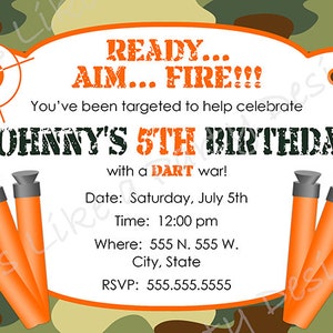 Custom Dart Gun Camouflage Birthday Invitation image 2