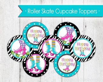 Roller Skating Cupcake Toppers - Instant Download, Roller Skate Cupcake, Printable Roller Skate Cupcake Toppers, Roller Skate Party Favor