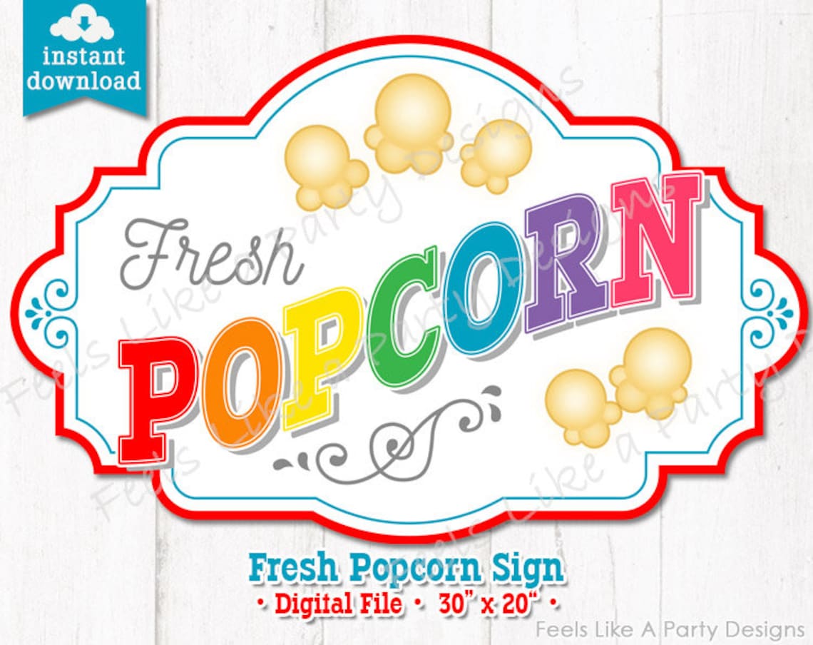 Colorful Popcorn Sign DIY Instant Download Carnival Sign Etsy