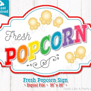 Colorful Popcorn Sign - DIY Instant Download, Carnival Sign, Printable Carnival Sign, Popcorn Booth, Popcorn Kiosk, Popcorn Banner