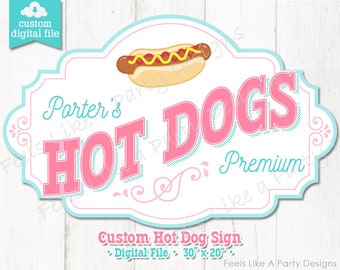 Custom Pink & Blue Hot Dog Sign - DIY, Printable Carnival Sign, Hot Dog Stand Sign, Printable Carnival Sign, Hot Dog Banner