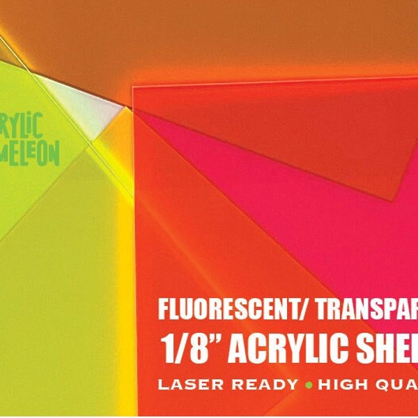 ACRYLIC 3mm Sheet | Fluorescent Transparent Acrylic | Glowforge | Xtool Acrylic | Various Sizes | Double Masked | Laser Cutting | Plexiglass