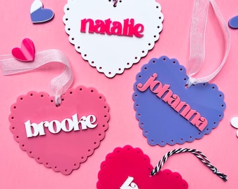 Scalloped Heart Valentine Basket Tags | Personalized Name Tags | Valentine Gift Tag | Galentine | Party Tags