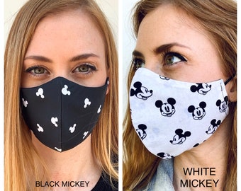 Mickey Mouse || Disney contoured fitted face mask lightweight cotton washable reversible adjustable strap Made in USA ** Fast Ship