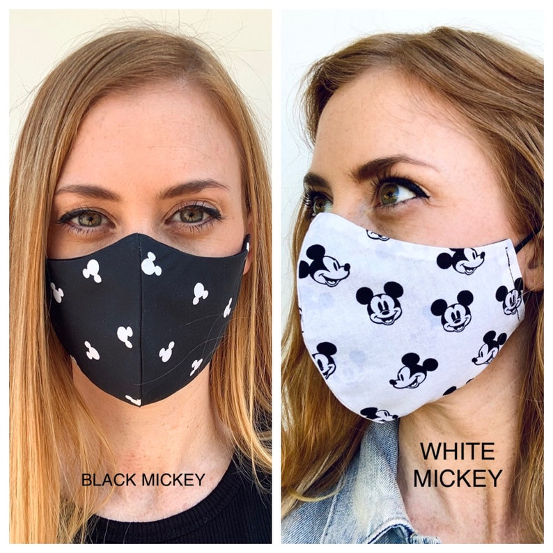 Mickey Mouse || Disney contoured fitted face mask lightweight cotton washable reversible adjustable strap Made in USA ** Fast Ship 