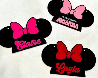 Personalized Stroller Tags | Theme Park Name Tags for Strollers Wagons Wheelchairs | Disney Inspired | Mouse Ears