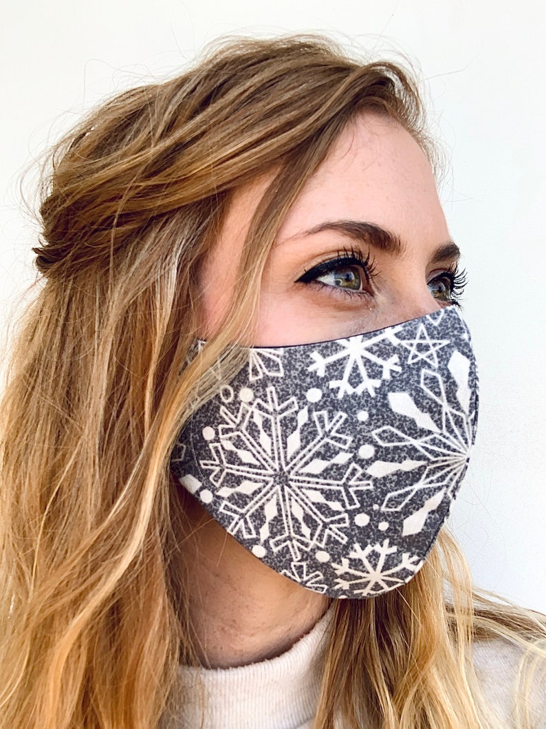 Snowflake face mask  Winter face covering Reversible image 0